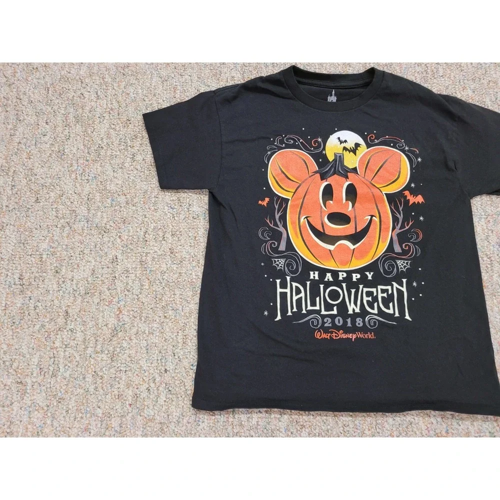 Disney Parks Shirt Kids Large Black Mickey Mouse Pumpkin Happy Halloween 2018
